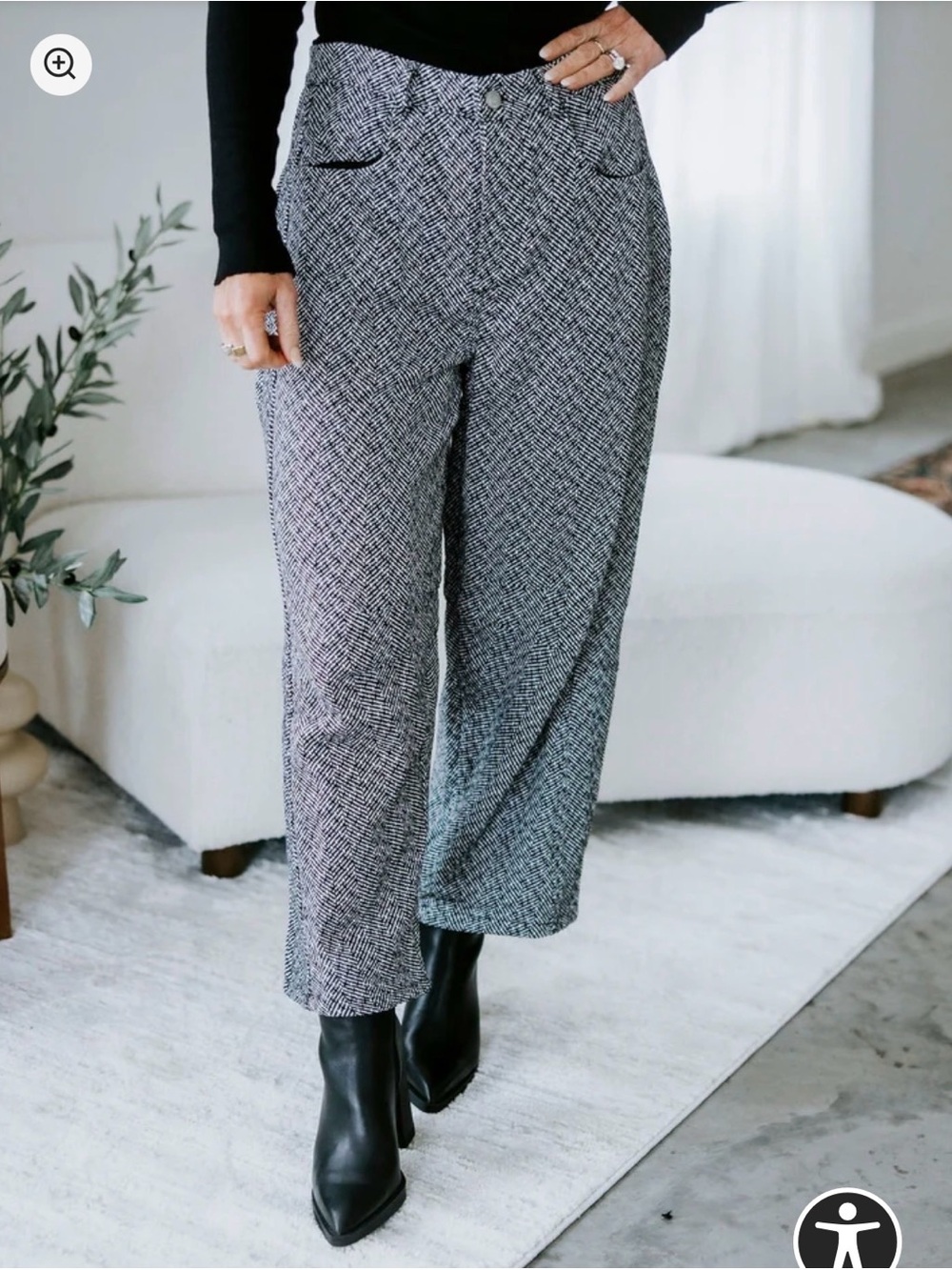 HYFVE Black & White Barrel Leg Herringbone Trousers